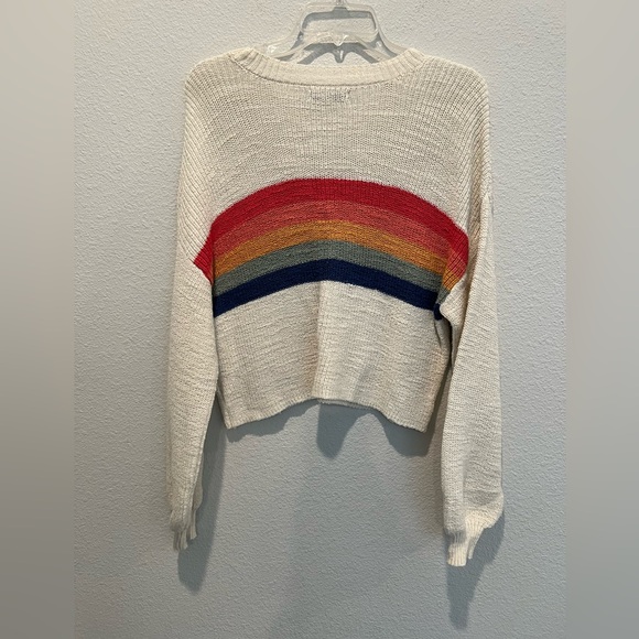 American Eagle Cropped Sweater Ivory Jewel Tone Rainbow Drop Slouchy Sleeves M - Picture 6 of 7